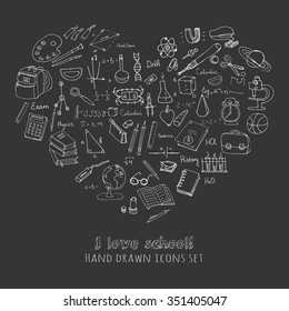 Freehand drawing school items, Back to School, I love school Hand drawing set of school supplies sketchy doodles vector illustration, doodles, science, physics, calculus, oral exam, history, biology