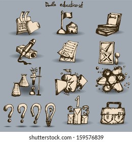 Freehand drawing school items, doodle education set