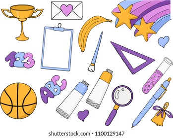 Freehand drawing school items on a white background. Back to School. Vector illustration. Set