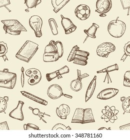 Freehand drawing school items. Set of drawings.