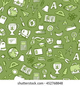 Freehand drawing school pattern seamless doodle. Vector illustration. Set