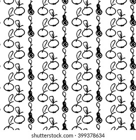 Freehand drawing. Seamless pattern. Apples and pears sketch.