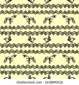 Freehand drawing seamless pattern butterflies, flowers, doodle line style. Vector for design background of greeting cards,border, covers, wedding invitations, wrapping paper, wallpaper, textile.