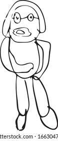 Freehand drawing. Silhouette. The child painted a dad. Funny, naive image. Children's drawing. Isolated vector illustration Black and white.