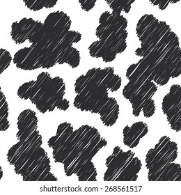 Freehand drawing, sketch, doodle Abstract seamless pattern - black spots on white background, cow fur. Vector