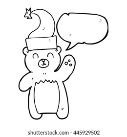 freehand drawing of a speech bubble cartoon teddy bear waving