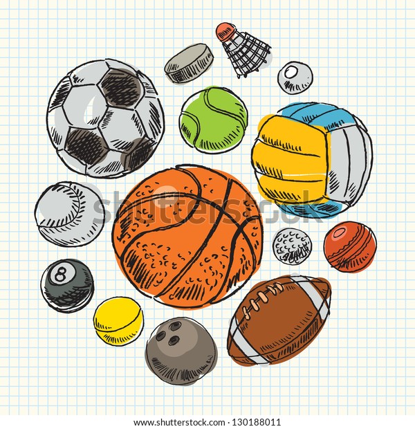 Freehand\
drawing sport balls. Vector illustration.\
Set