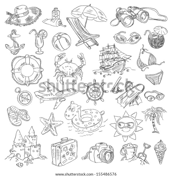 Download Freehand Drawing Summer Vacation On Sheet Stock Vector ...