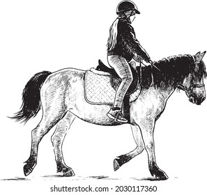 Freehand drawing of teen girl horseback riding