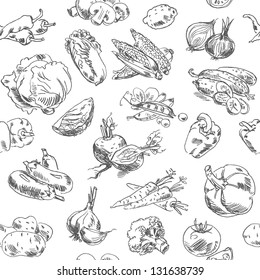 Freehand drawing vegetables. Vector illustration. Seamless pattern. Isolated on white background