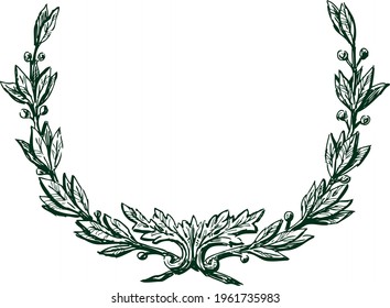 Freehand drawing of vintage triumphal laurel wreath 