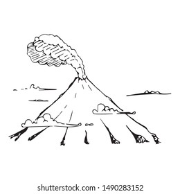 freehand drawing volcano vector sketch