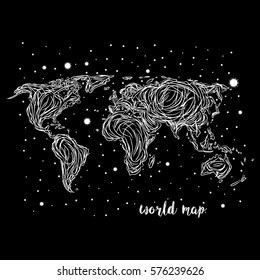 freehand drawing world map, constellation, vector