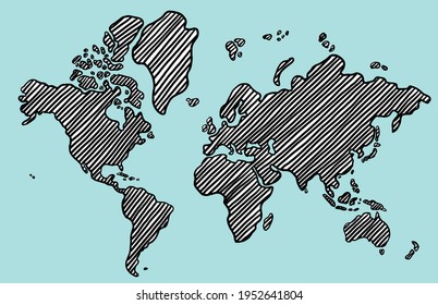 Freehand Zeichnen Sie eine Weltkarte auf weißem Hintergrund. Vektorgrafik.
