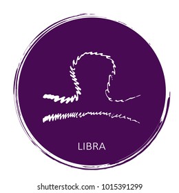 Freehand drawing zodiac sign Libra isolated on ultra violet background. Astrology icon. Design element for flyers or greeting cards. Grunge style.