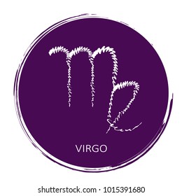 Freehand drawing zodiac sign Virgo isolated on ultra violet background. Astrology icon. Design element for flyers or greeting cards. Grunge style.