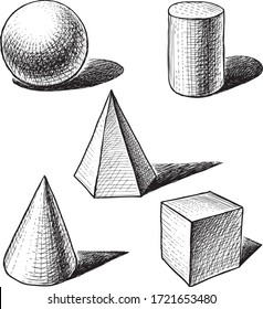 Freehand drawings of different geometric figures