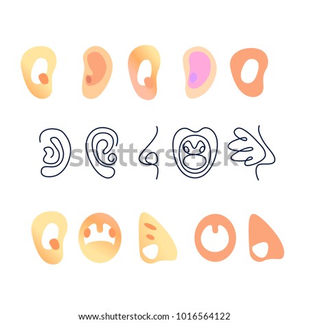 Freehand drawn abstract template sign, badge, logo linear ear, nose, throat for ENT medical clinic.Vector illustration islated on white background. 