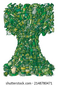 Freehand drawn abstract tree like structure with greenish tones