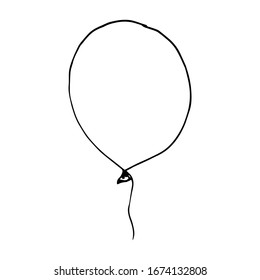 Freehand drawn balloon on a white background. Isolated drawing of a gel ball for decoration. Holiday design. Cartoon children drawing of a balloon.