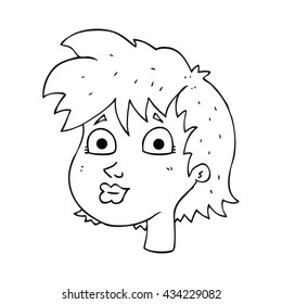freehand drawn black and white cartoon female face