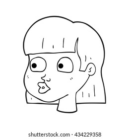 freehand drawn black and white cartoon female face