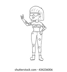 freehand drawn black and white cartoon rock woman