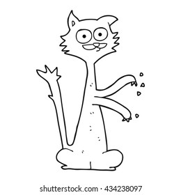 freehand drawn black and white cartoon cat scratching