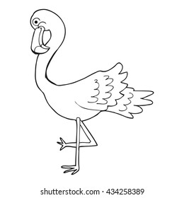 freehand drawn black and white cartoon flamingo