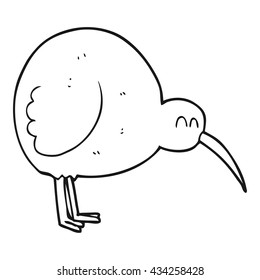 freehand drawn black and white cartoon kiwi bird