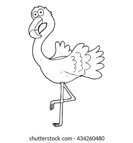 freehand drawn black and white cartoon flamingo