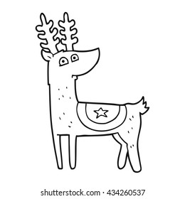freehand drawn black and white cartoon reindeer
