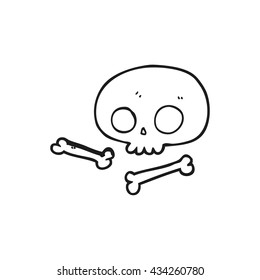 freehand drawn black and white cartoon skull and bones