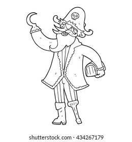 freehand drawn black and white cartoon pirate captain