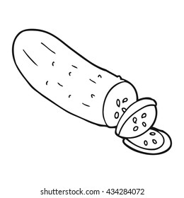 freehand drawn black and white cartoon sliced cucumber