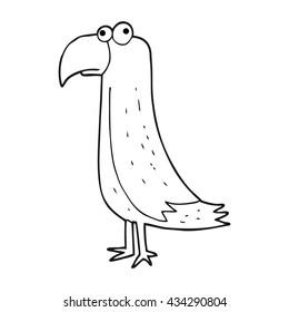 freehand drawn black and white cartoon parrot