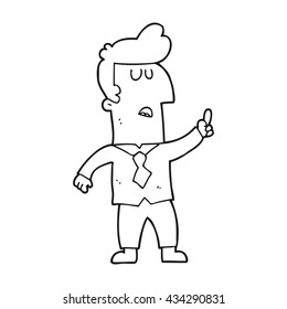 freehand drawn black and white cartoon businessman