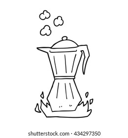 freehand drawn black and white cartoon stovetop espresso maker