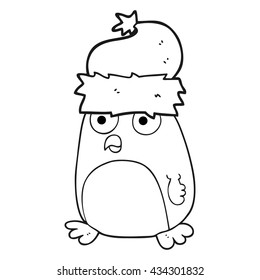 freehand drawn black and white cartoon penguin