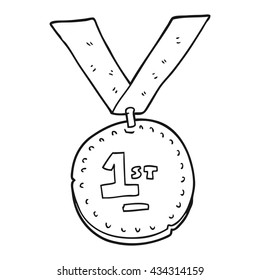 freehand drawn black and white cartoon first place medal