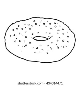 freehand drawn black and white cartoon bagel