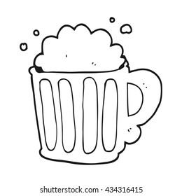 freehand drawn black and white cartoon beer