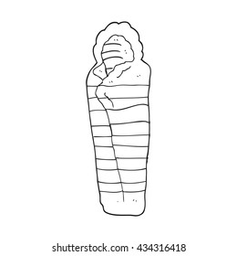 freehand drawn black and white cartoon sleeping bag