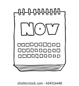 freehand drawn black and white cartoon calendar showing month of November