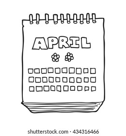 freehand drawn black and white cartoon calendar showing month of April