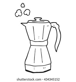 freehand drawn black and white cartoon stovetop espresso maker