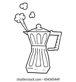 freehand drawn black and white cartoon espresso stovetop maker