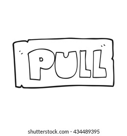 freehand drawn black and white cartoon door pull sign