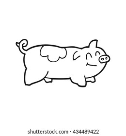 freehand drawn black and white cartoon pig