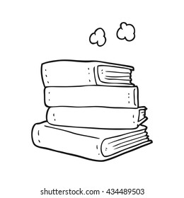 freehand drawn black and white cartoon stack of books